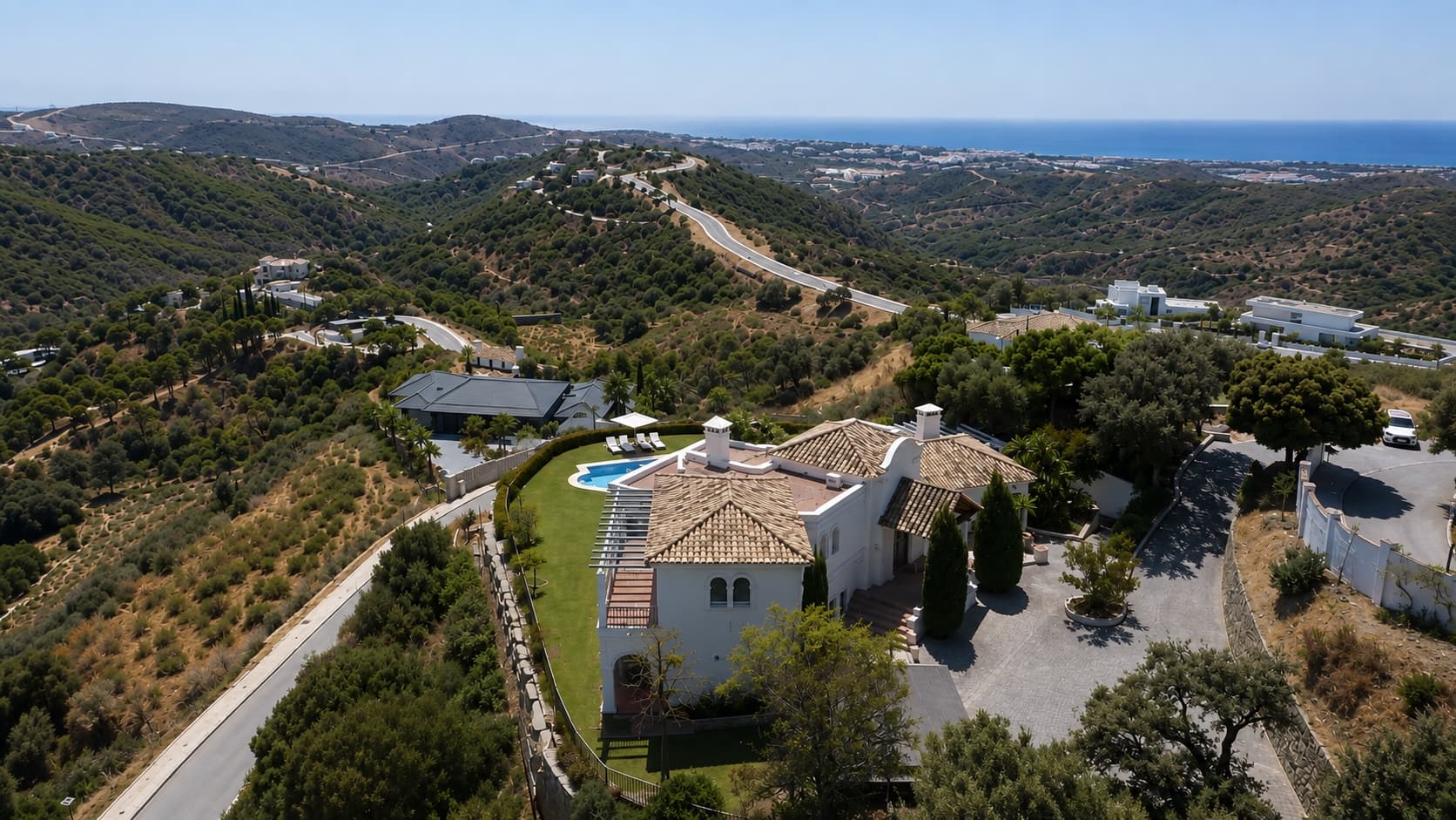 Drone flight over a luxury villa in Marbella